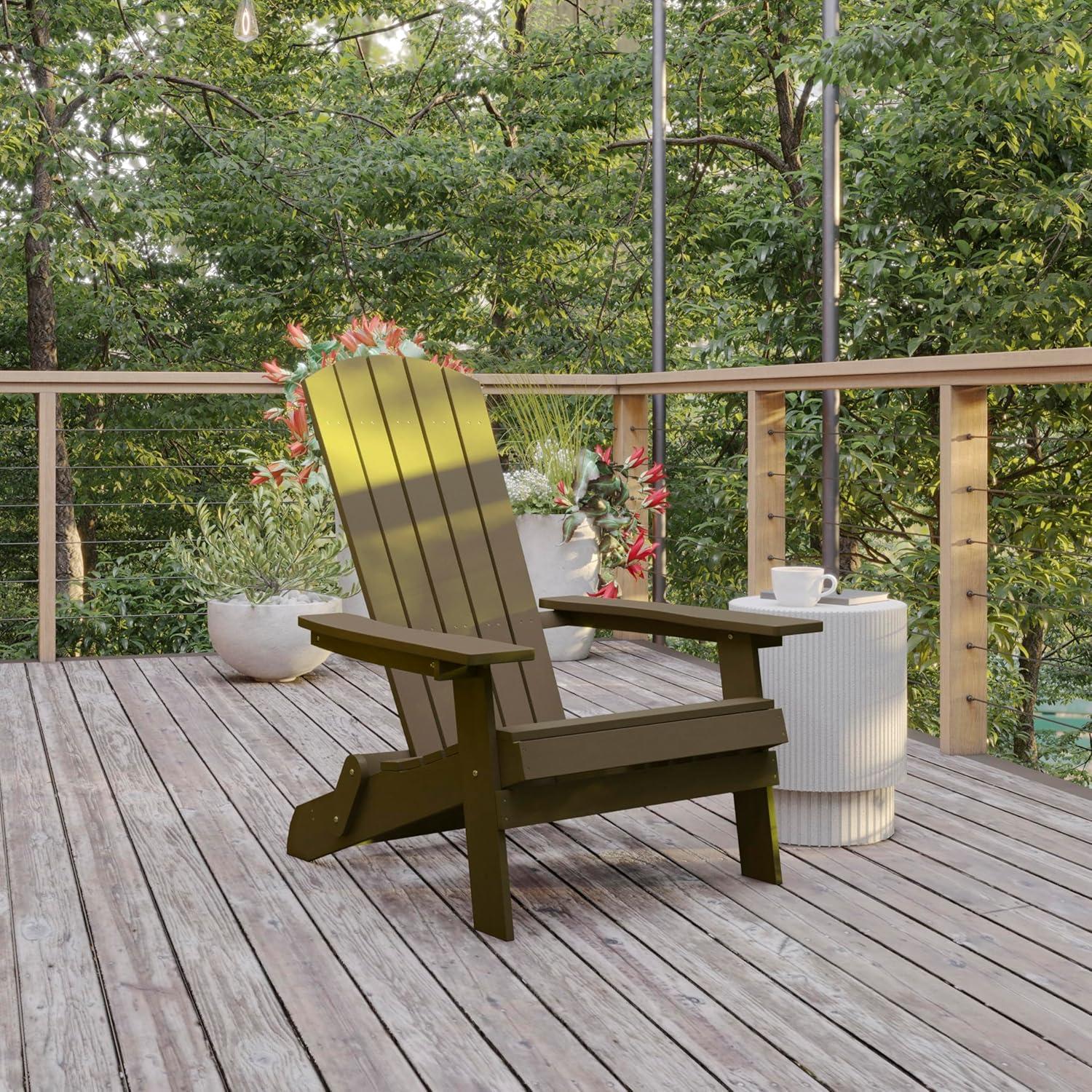 imageFlash Furniture Charlestown Commercial Folding Adirondack Chair Mahogany Poly Resin IndoorOutdoor Weather ResistantMahogany