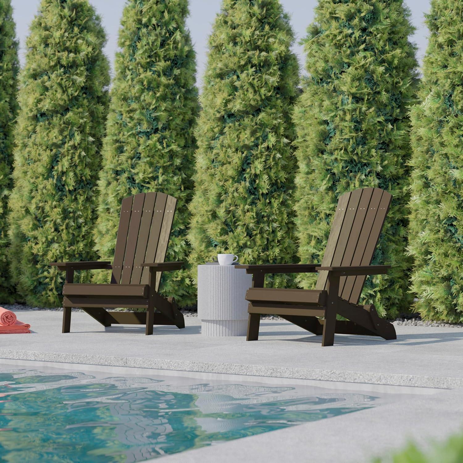 imageFlash Furniture Charlestown Commercial Folding Adirondack Chair Mahogany Poly Resin IndoorOutdoor Weather ResistantMahogany
