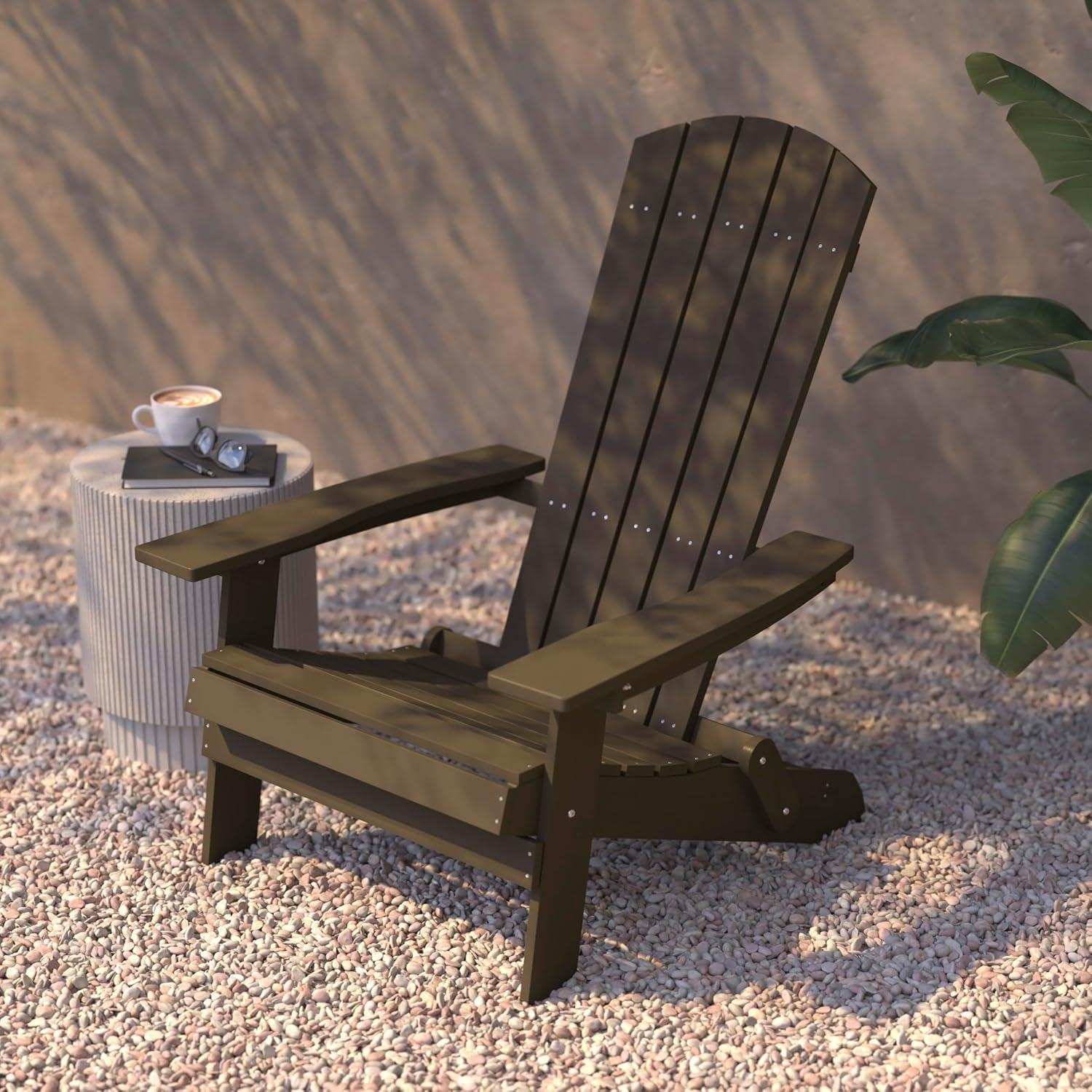 imageFlash Furniture Charlestown Commercial Folding Adirondack Chair Mahogany Poly Resin IndoorOutdoor Weather ResistantMahogany