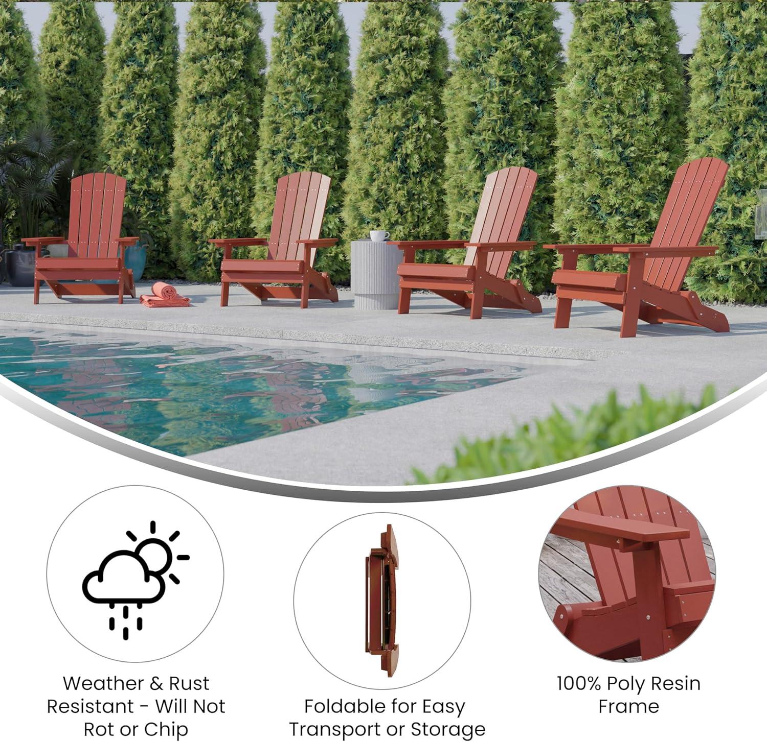 imageFlash Furniture Charlestown Commercial Folding Adirondack Chair Mahogany Poly Resin IndoorOutdoor Weather ResistantRed