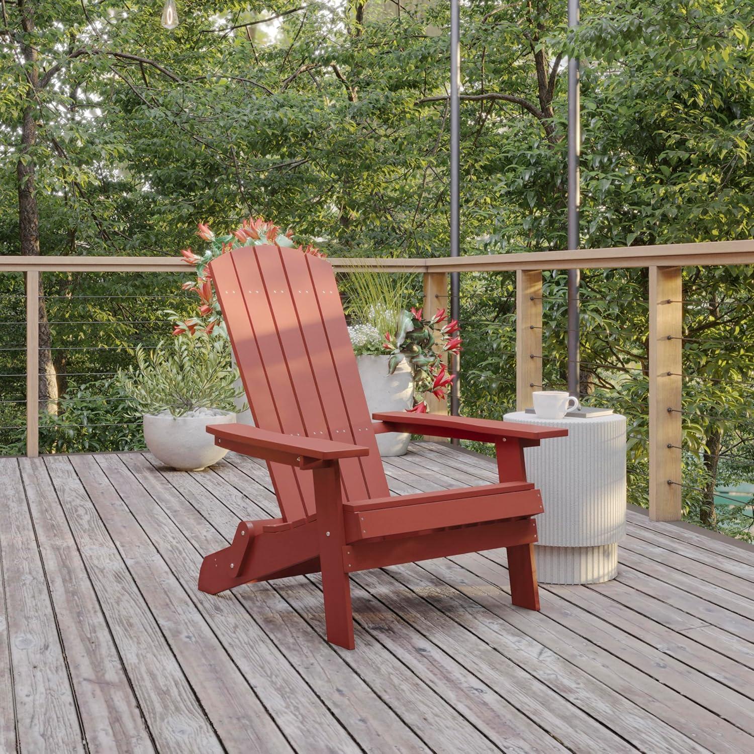 imageFlash Furniture Charlestown Commercial Folding Adirondack Chair Mahogany Poly Resin IndoorOutdoor Weather ResistantRed
