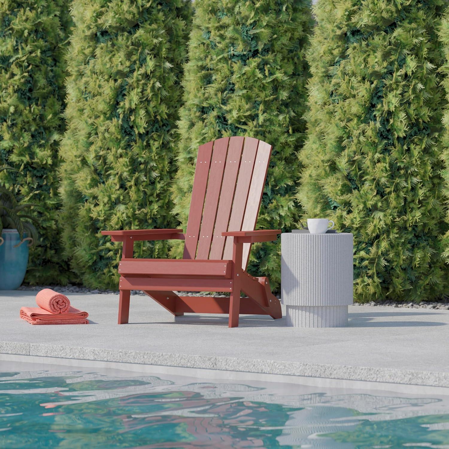 imageFlash Furniture Charlestown Commercial Folding Adirondack Chair Mahogany Poly Resin IndoorOutdoor Weather ResistantRed