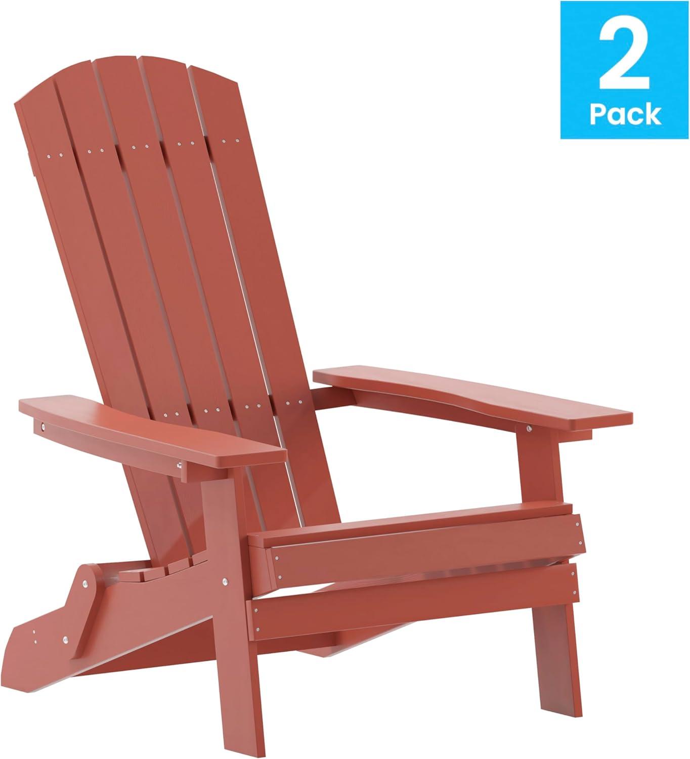 imageFlash Furniture Charlestown Commercial Folding Adirondack Chair Mahogany Poly Resin IndoorOutdoor Weather ResistantRed