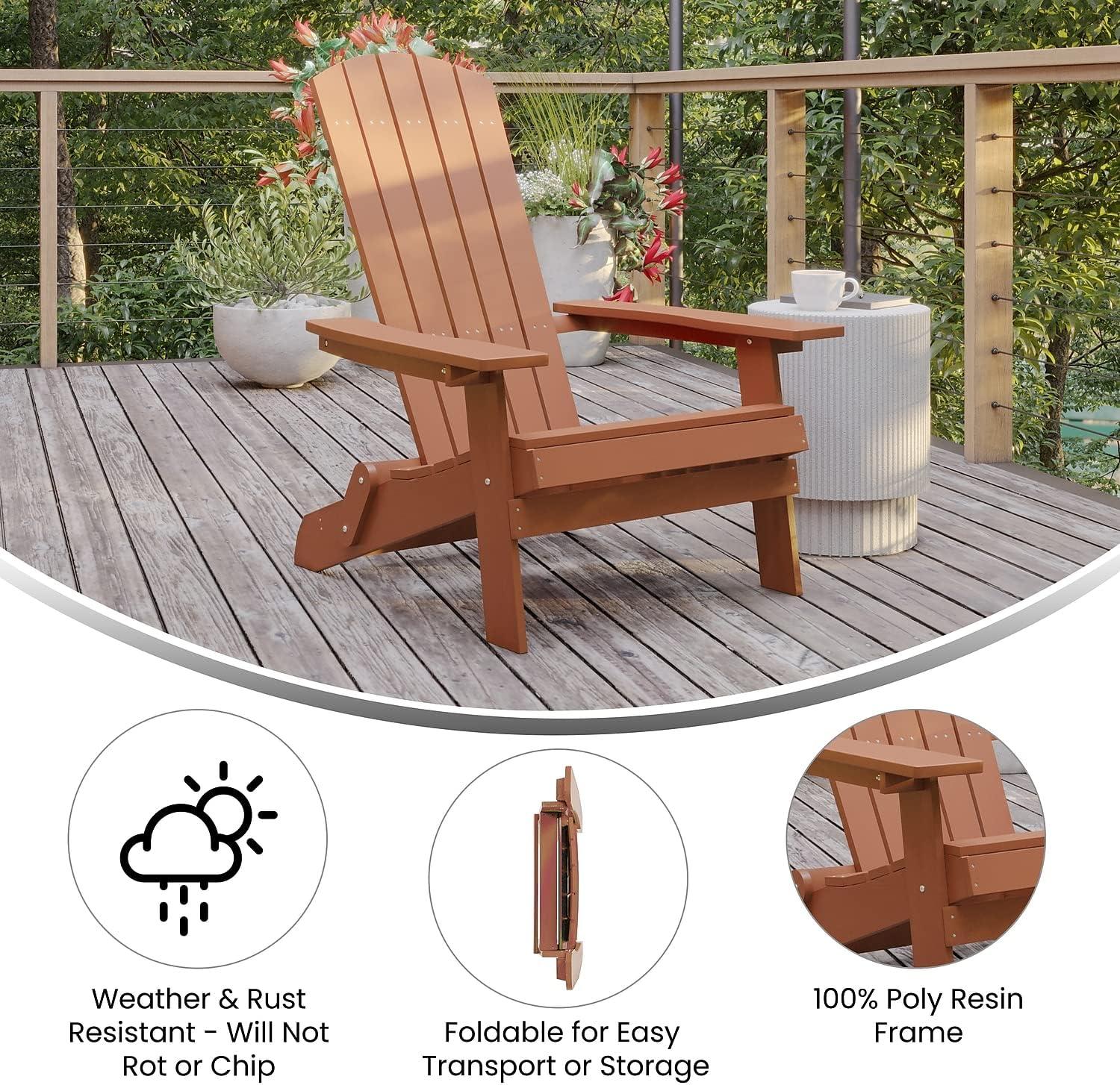 imageFlash Furniture Charlestown Commercial Folding Adirondack Chair Mahogany Poly Resin IndoorOutdoor Weather ResistantRed