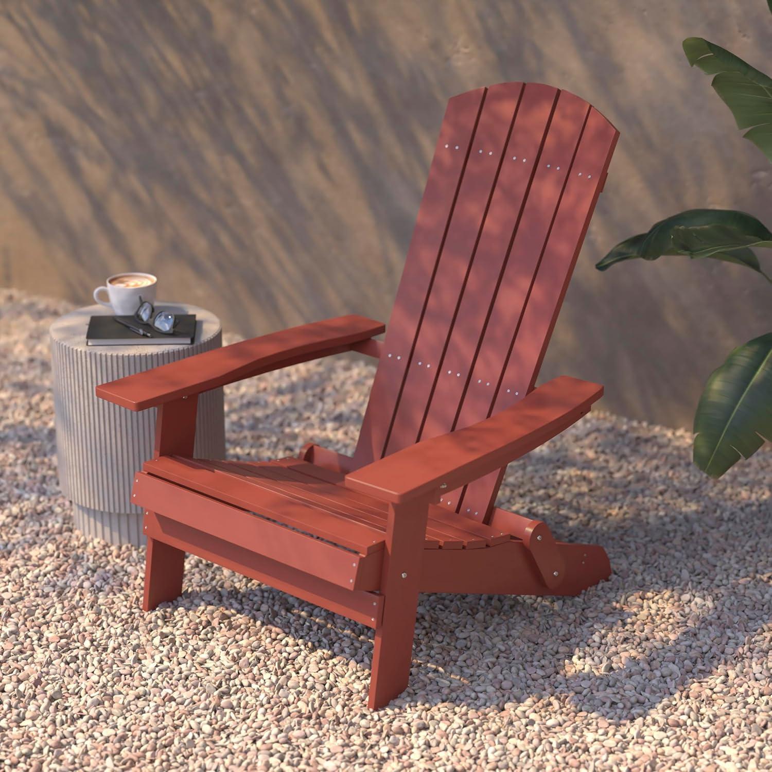 imageFlash Furniture Charlestown Commercial Folding Adirondack Chair Mahogany Poly Resin IndoorOutdoor Weather ResistantRed