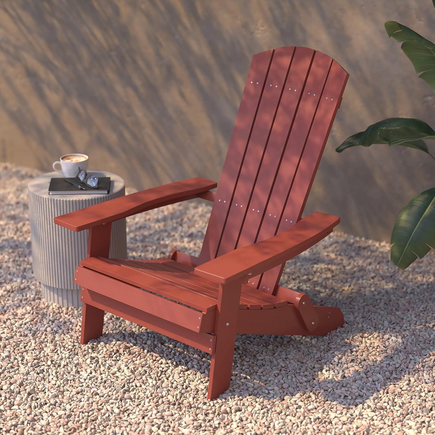 imageFlash Furniture Charlestown Commercial Folding Adirondack Chair Mahogany Poly Resin IndoorOutdoor Weather ResistantRed
