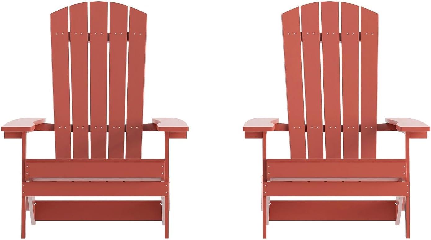 imageFlash Furniture Charlestown Commercial Folding Adirondack Chair Mahogany Poly Resin IndoorOutdoor Weather ResistantRed