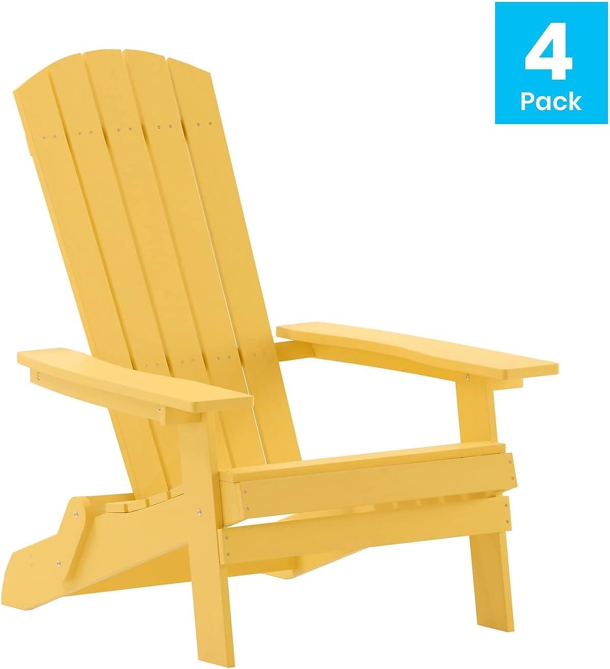 imageFlash Furniture Charlestown Commercial Folding Adirondack Chair Mahogany Poly Resin IndoorOutdoor Weather ResistantYellow