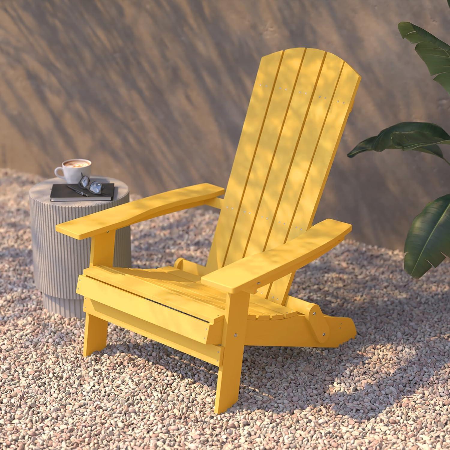 imageFlash Furniture Charlestown Commercial Folding Adirondack Chair Mahogany Poly Resin IndoorOutdoor Weather ResistantYellow