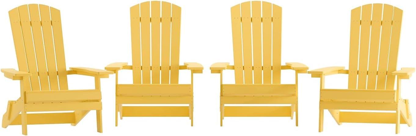 imageFlash Furniture Charlestown Commercial Folding Adirondack Chair Mahogany Poly Resin IndoorOutdoor Weather ResistantYellow