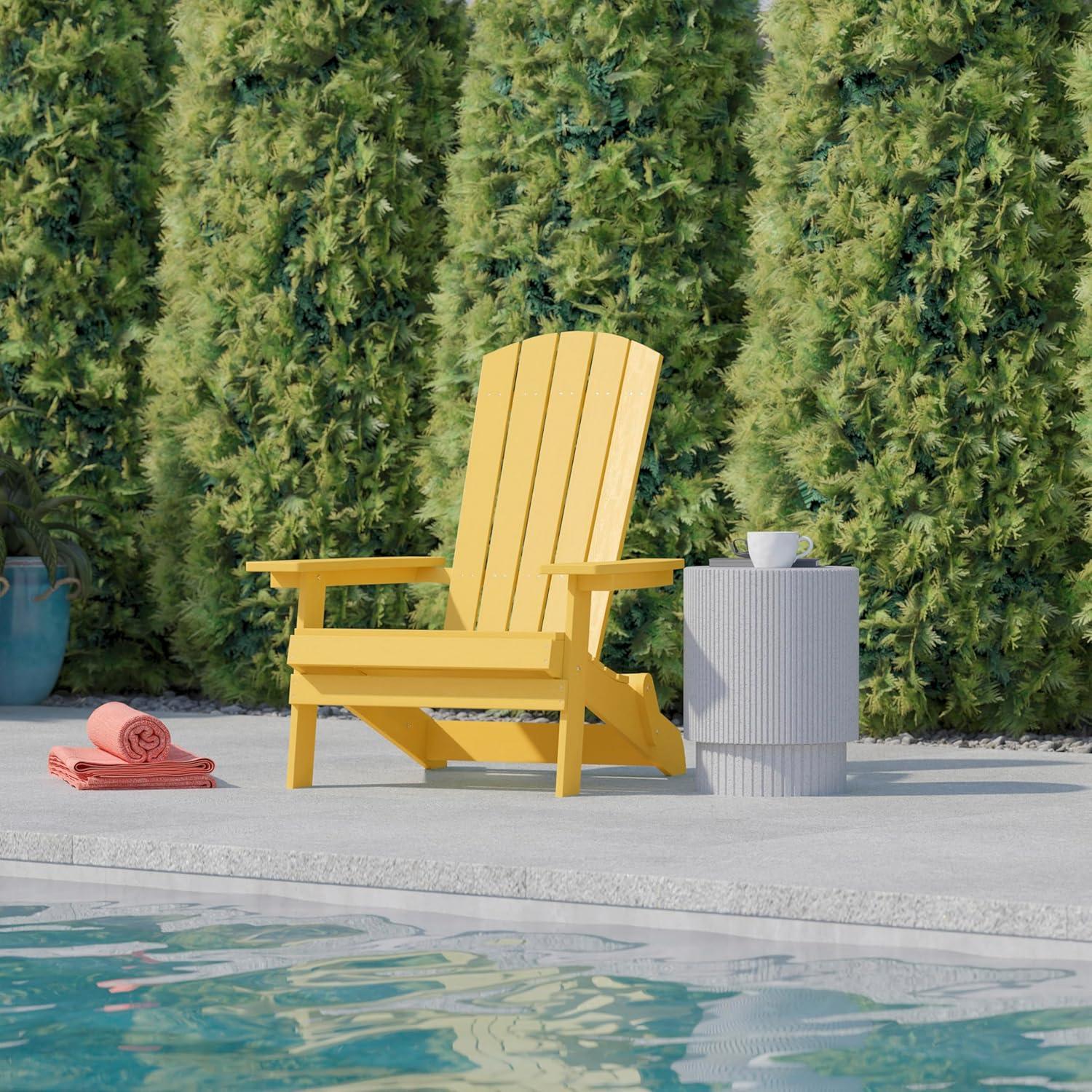 imageFlash Furniture Charlestown Commercial Folding Adirondack Chair Mahogany Poly Resin IndoorOutdoor Weather ResistantYellow