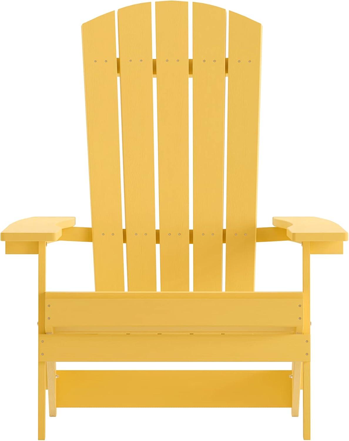 imageFlash Furniture Charlestown Commercial Folding Adirondack Chair Mahogany Poly Resin IndoorOutdoor Weather ResistantYellow