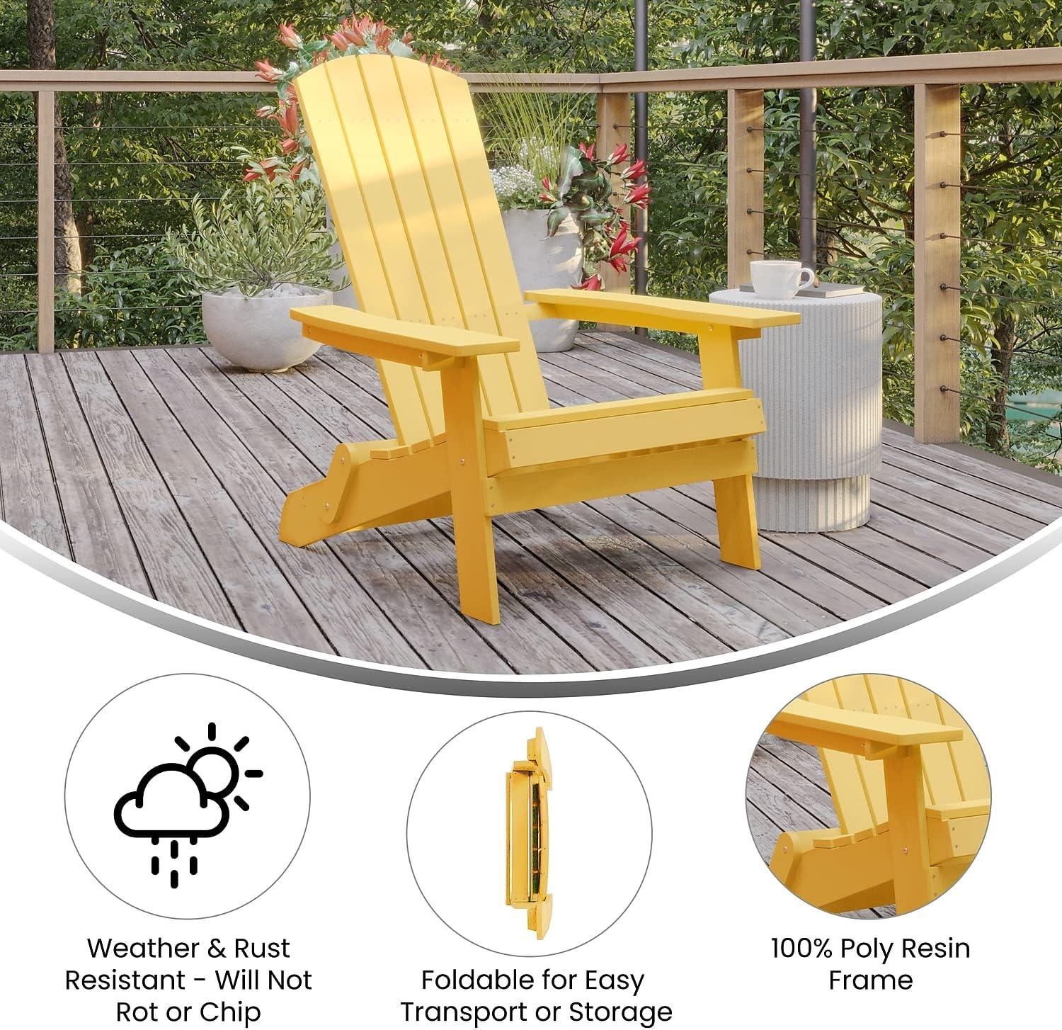 imageFlash Furniture Charlestown Commercial Folding Adirondack Chair Mahogany Poly Resin IndoorOutdoor Weather ResistantYellow