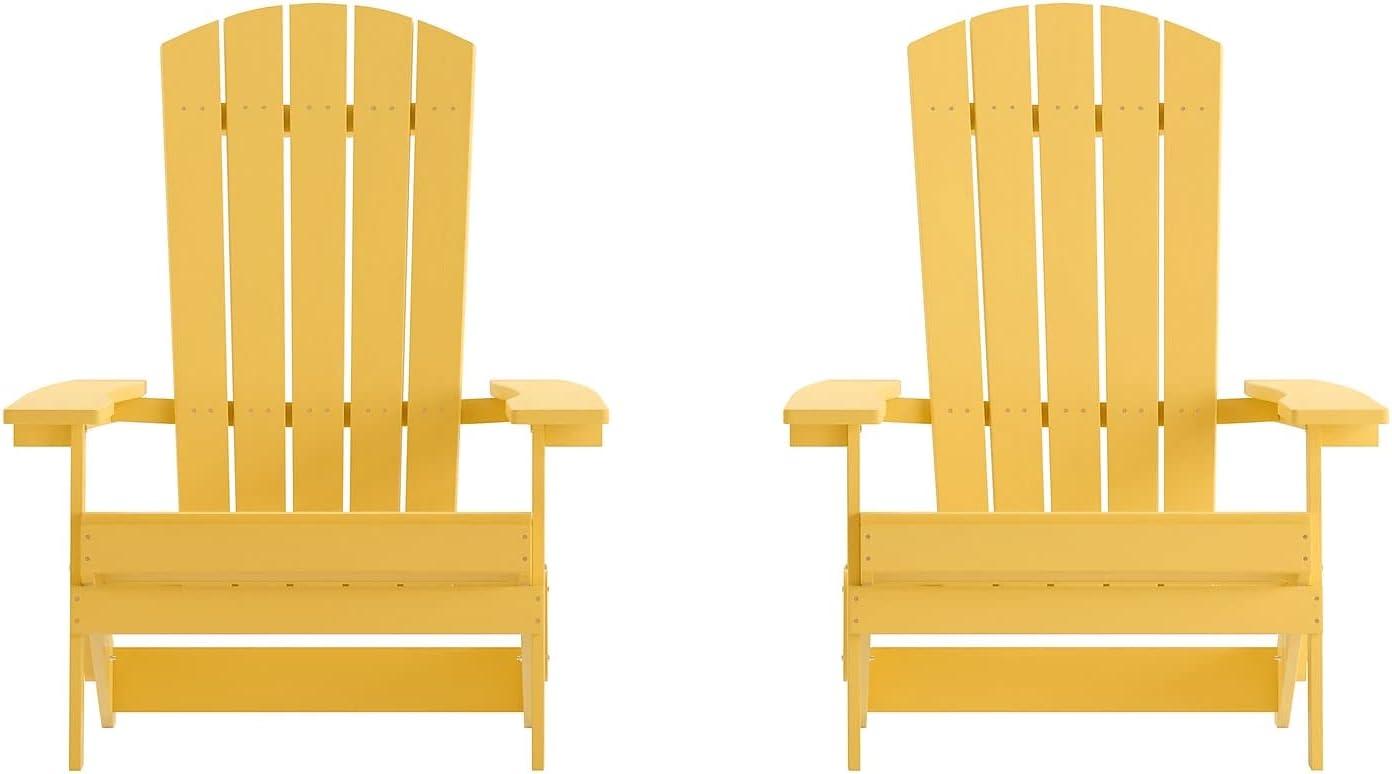 imageFlash Furniture Charlestown Commercial Folding Adirondack Chair Mahogany Poly Resin IndoorOutdoor Weather ResistantYellow