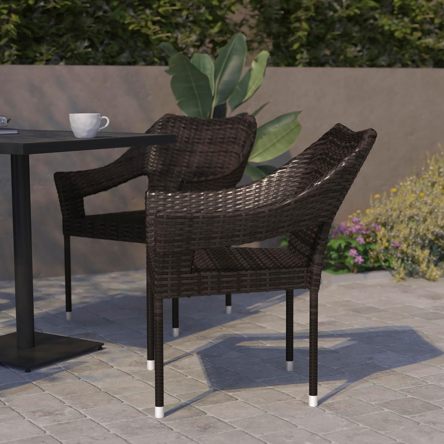 imageFlash Furniture Ethan Commercial Grade Patio Chair All Weather PE Rattan Wicker Stacking Patio Dining Chair Set of 2 GrayEspresso