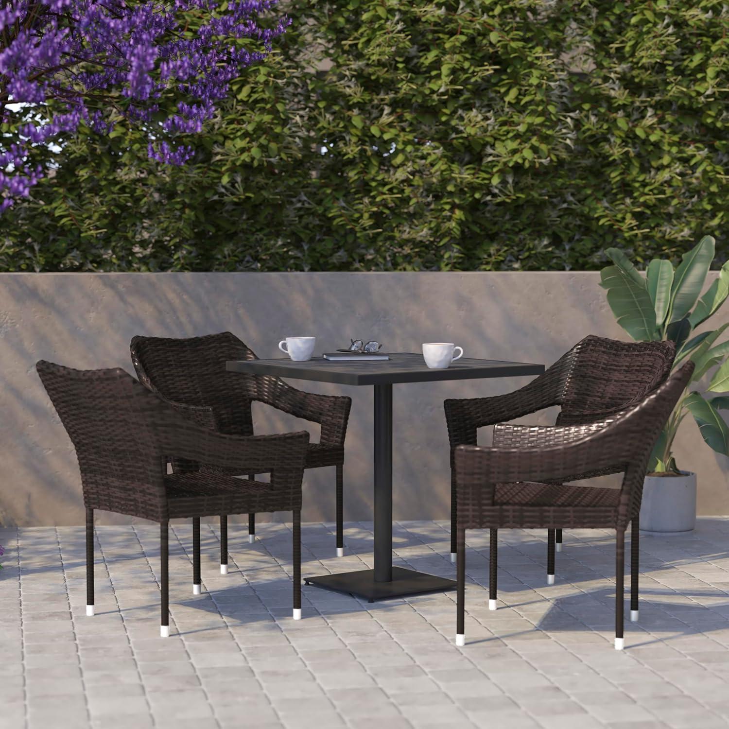 imageFlash Furniture Ethan Commercial Grade Patio Chair All Weather PE Rattan Wicker Stacking Patio Dining Chair Set of 2 GrayEspresso