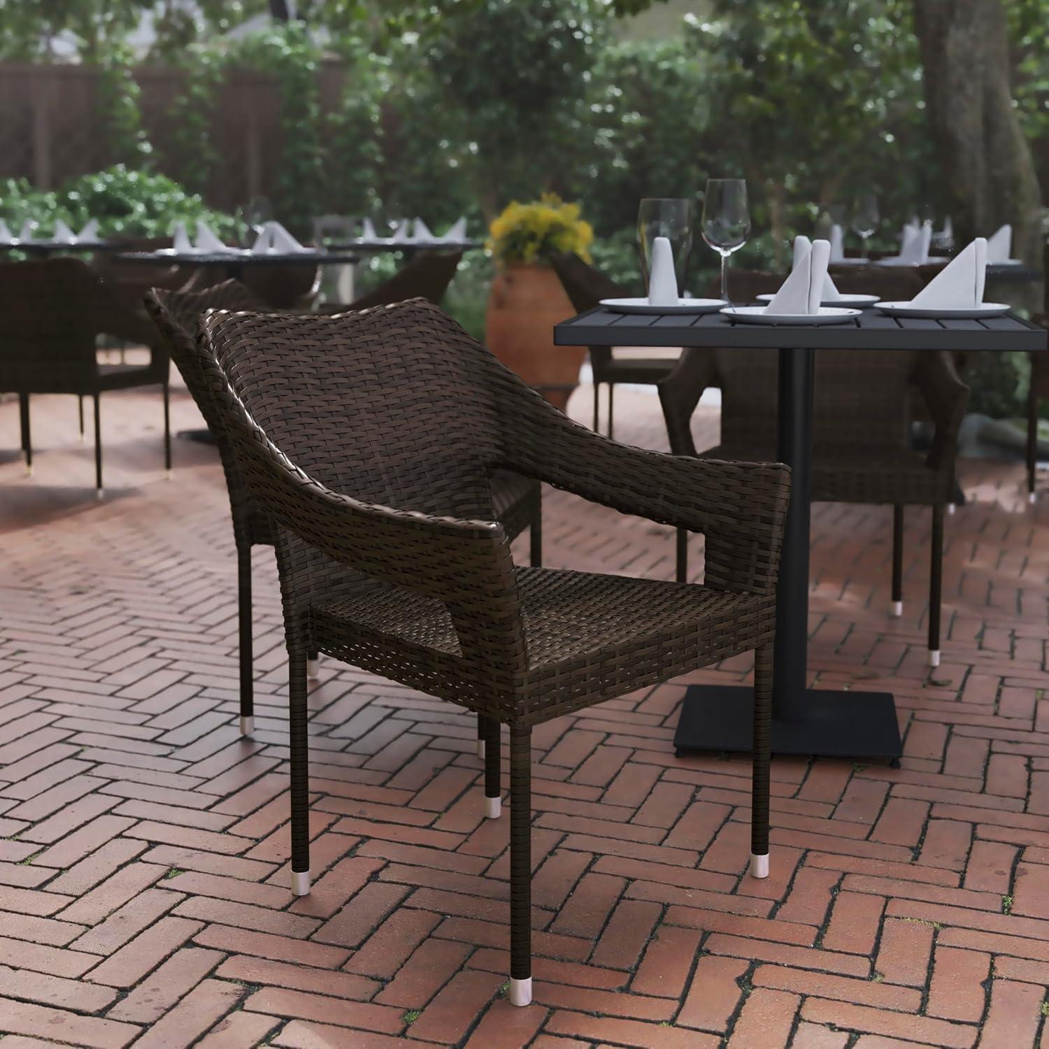 imageFlash Furniture Ethan Commercial Grade Patio Chair All Weather PE Rattan Wicker Stacking Patio Dining Chair Set of 2 GrayEspresso