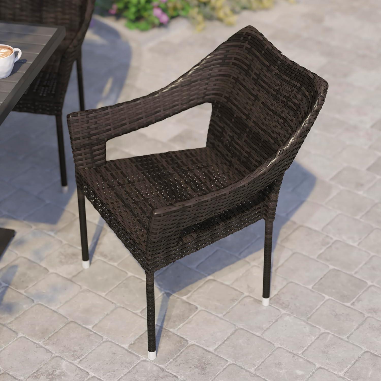imageFlash Furniture Ethan Commercial Grade Patio Chair All Weather PE Rattan Wicker Stacking Patio Dining Chair Set of 2 GrayEspresso