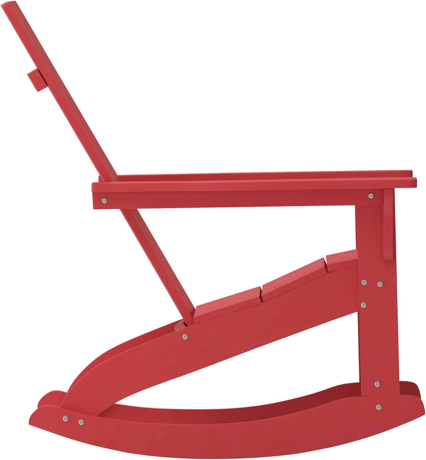 imageFlash Furniture Finn Modern Commercial Grade Poly Resin Wood Adirondack Rocking Chair All Weather Red Polystyrene Dual Slat Back Stainless Steel HardwareRed