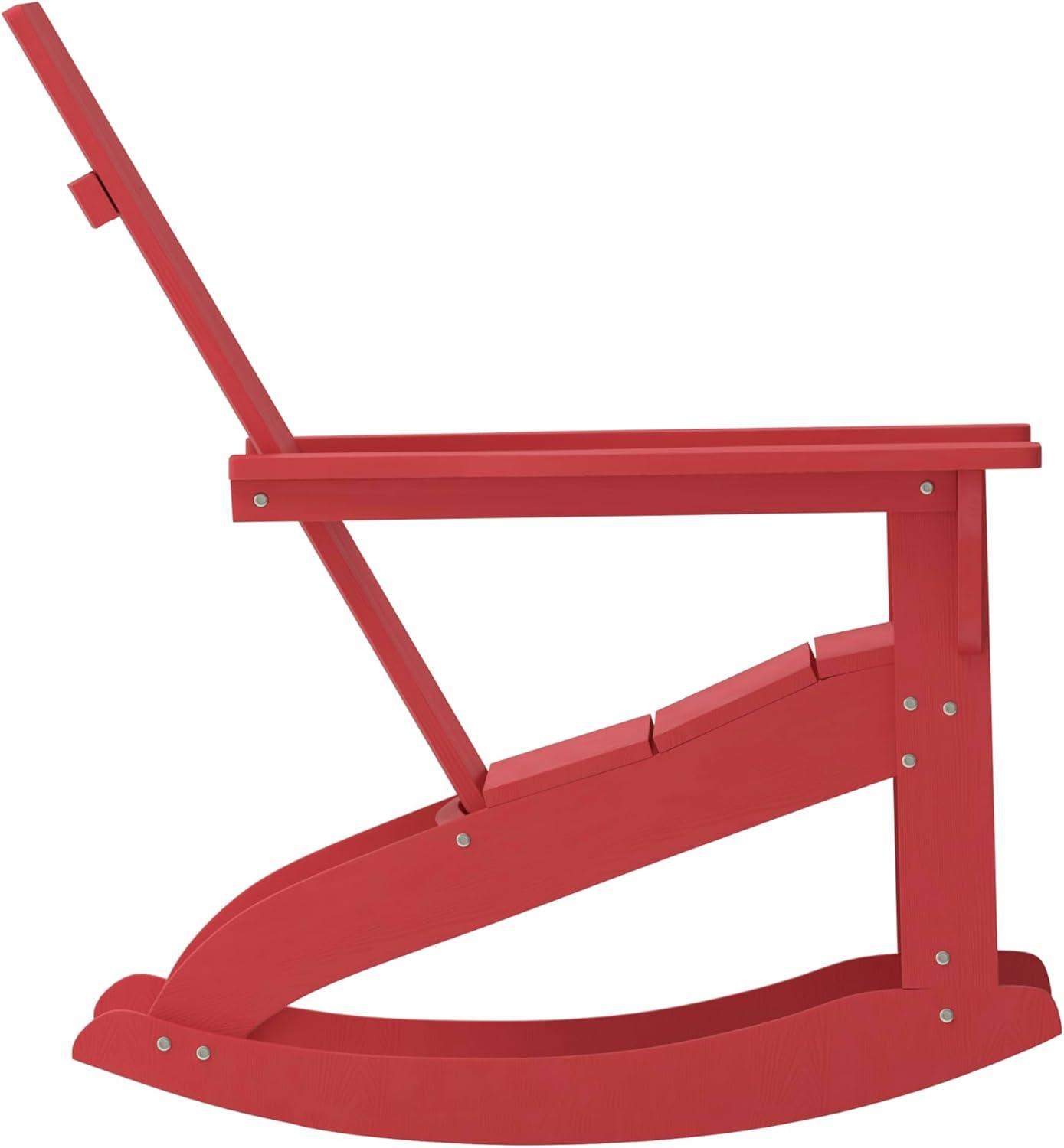 imageFlash Furniture Finn Modern Commercial Grade Poly Resin Wood Adirondack Rocking Chair All Weather Red Polystyrene Dual Slat Back Stainless Steel HardwareRed