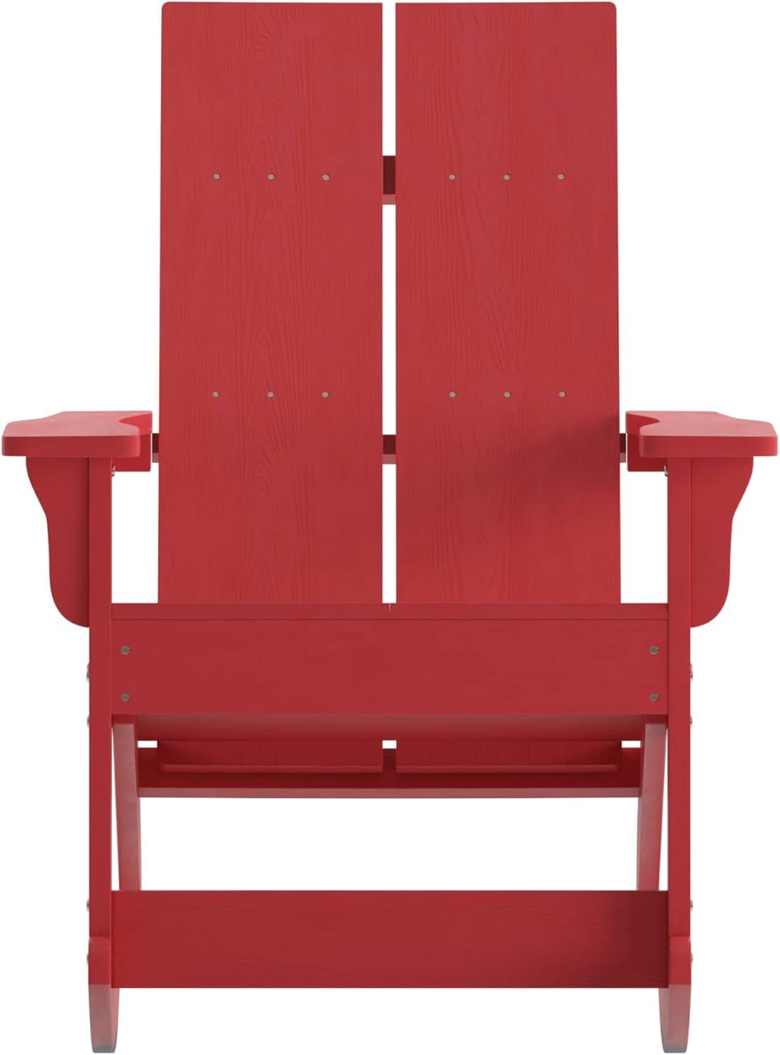 imageFlash Furniture Finn Modern Commercial Grade Poly Resin Wood Adirondack Rocking Chair All Weather Red Polystyrene Dual Slat Back Stainless Steel HardwareRed
