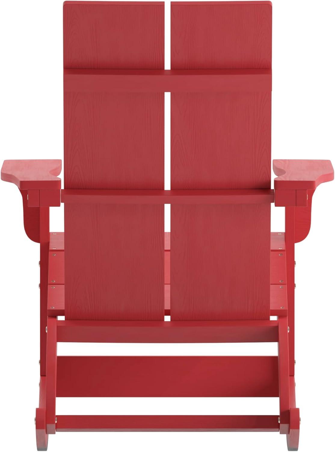 imageFlash Furniture Finn Modern Commercial Grade Poly Resin Wood Adirondack Rocking Chair All Weather Red Polystyrene Dual Slat Back Stainless Steel HardwareRed