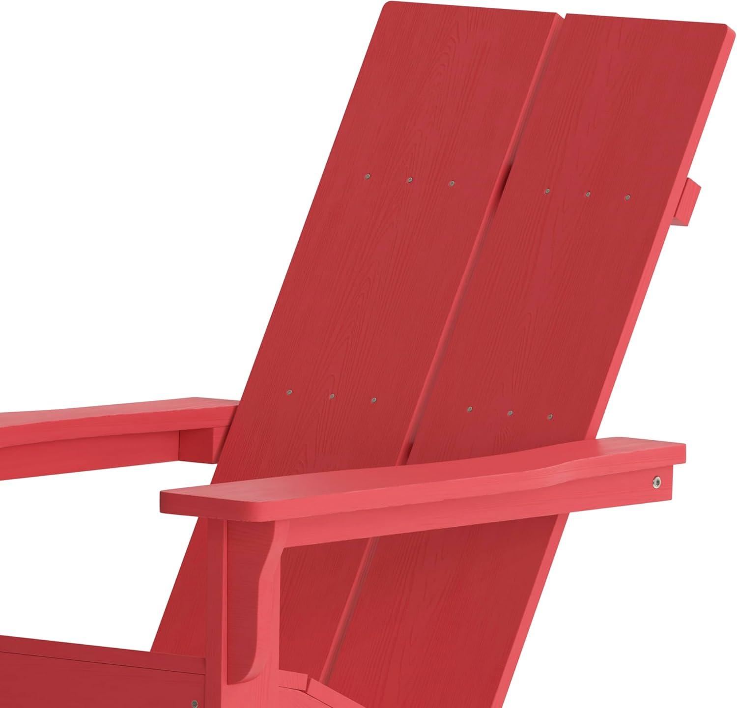 imageFlash Furniture Finn Modern Commercial Grade Poly Resin Wood Adirondack Rocking Chair All Weather Red Polystyrene Dual Slat Back Stainless Steel HardwareRed