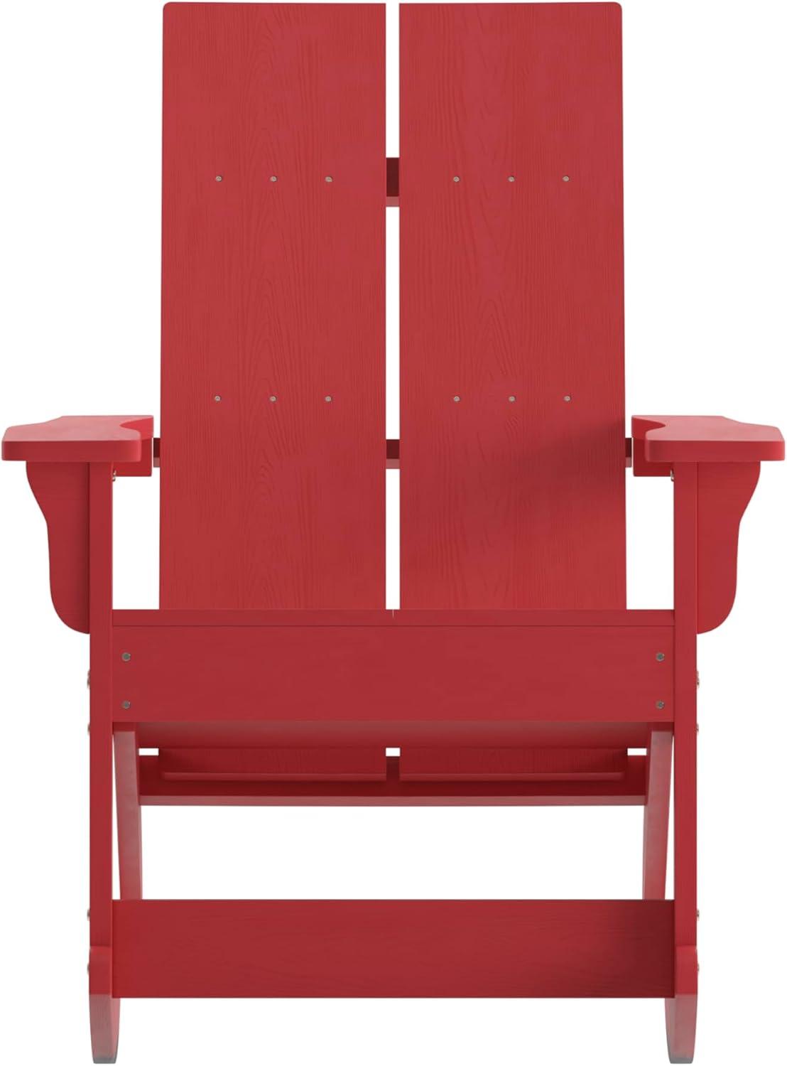 imageFlash Furniture Finn Modern Commercial Grade Poly Resin Wood Adirondack Rocking Chair All Weather Red Polystyrene Dual Slat Back Stainless Steel HardwareRed