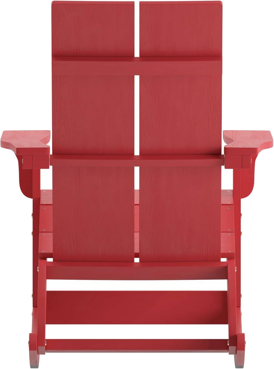 imageFlash Furniture Finn Modern Commercial Grade Poly Resin Wood Adirondack Rocking Chair All Weather Red Polystyrene Dual Slat Back Stainless Steel HardwareRed
