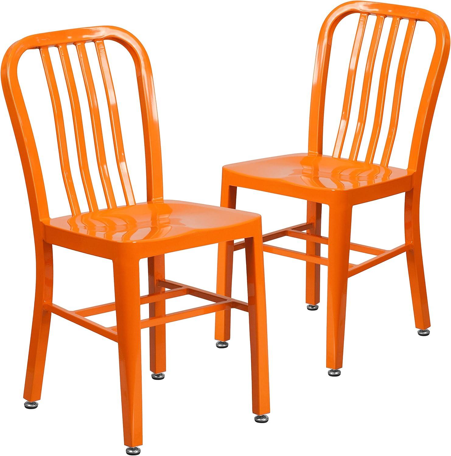 imageFlash Furniture Gael Commercial Grade 2 Pack Yellow Metal IndoorOutdoor ChairOrange