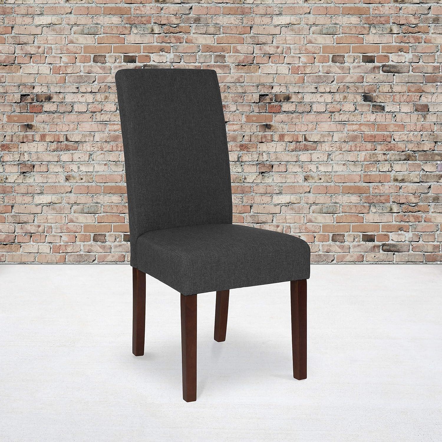 imageFlash Furniture Greenwich Series Black LeatherSoft Upholstered Panel Back MidCentury Parsons Dining ChairGray Fabric