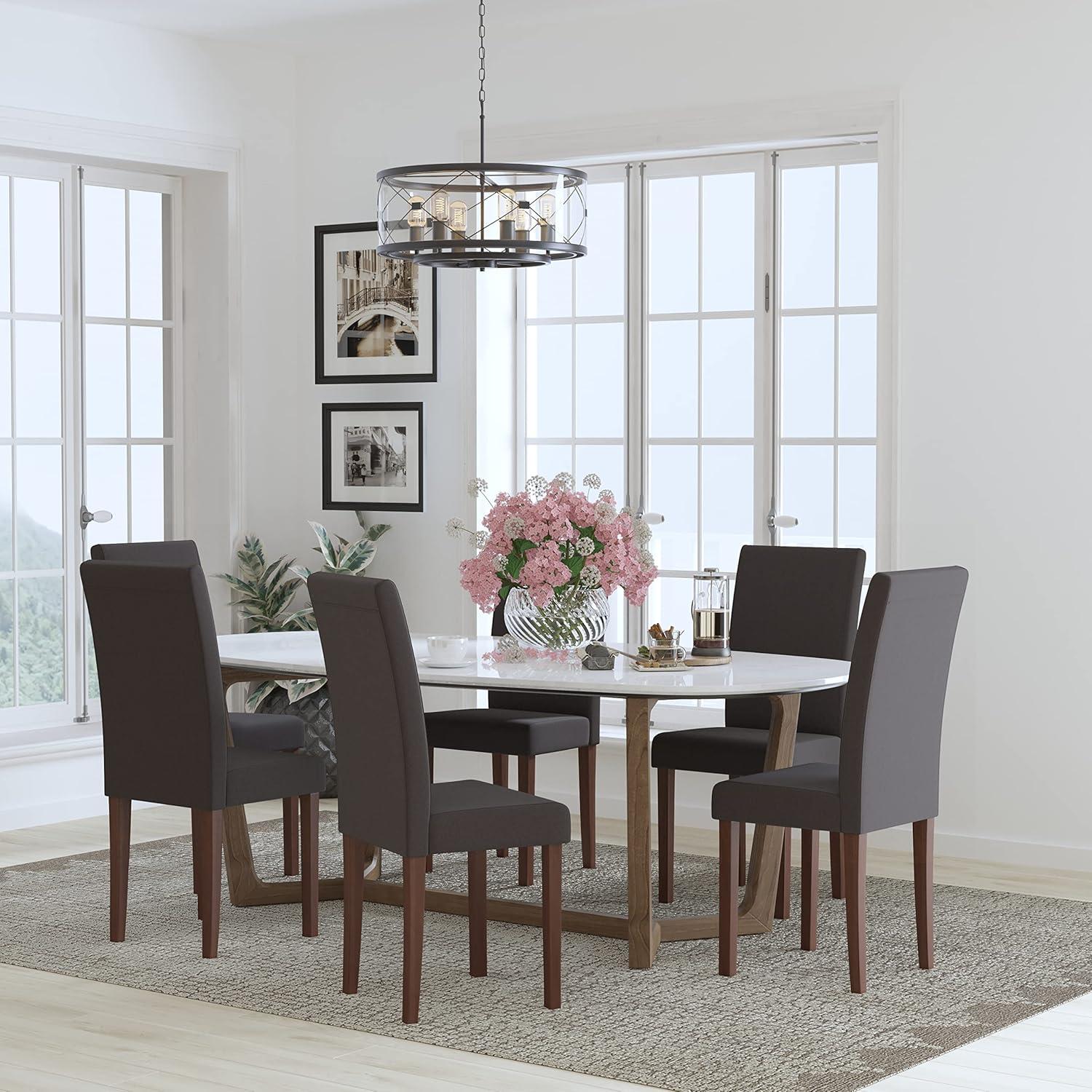 imageFlash Furniture Greenwich Series Black LeatherSoft Upholstered Panel Back MidCentury Parsons Dining ChairGray Fabric