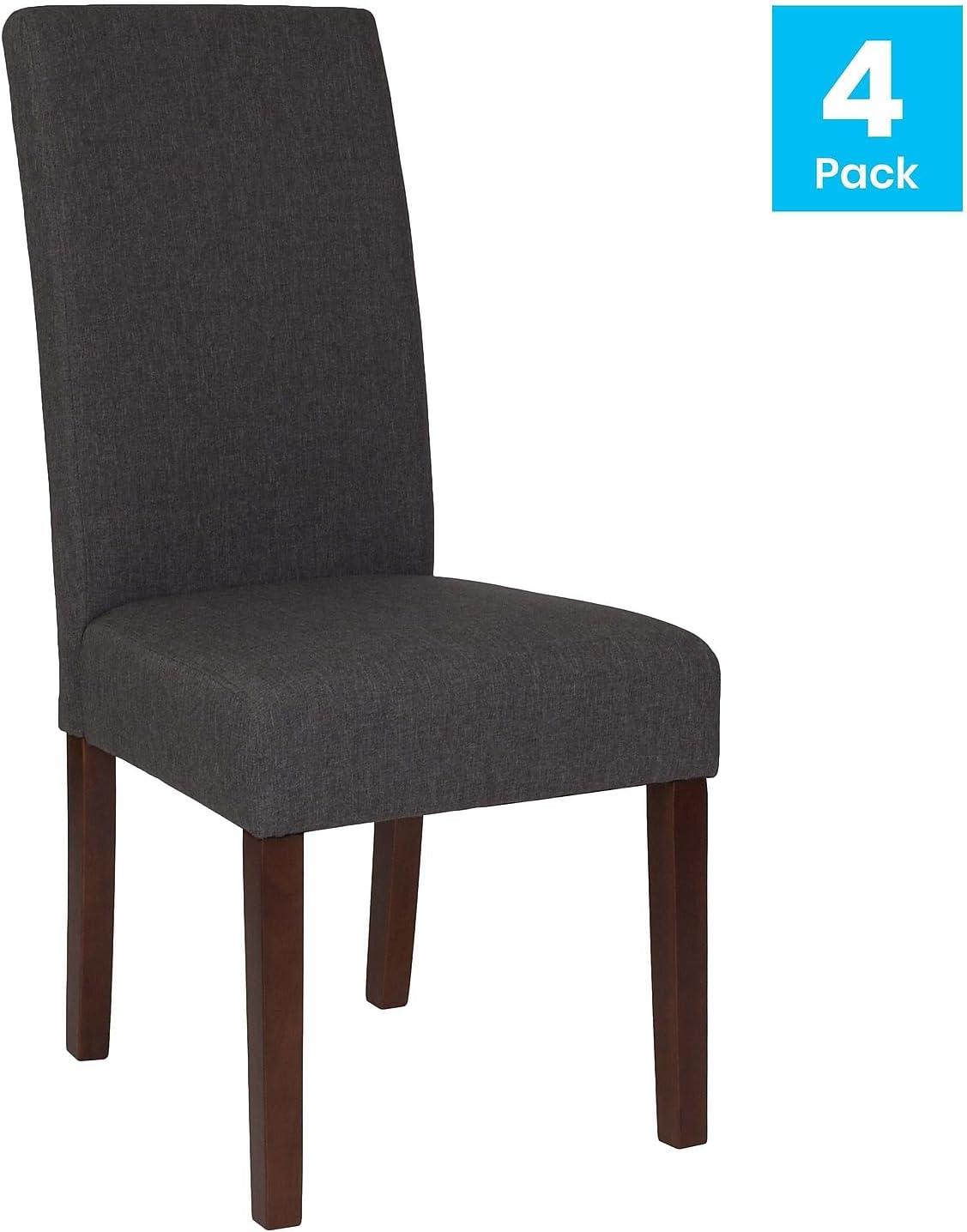 imageFlash Furniture Greenwich Series Black LeatherSoft Upholstered Panel Back MidCentury Parsons Dining ChairGray Fabric