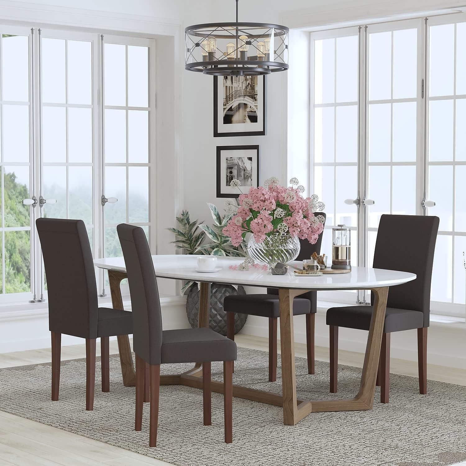 imageFlash Furniture Greenwich Series Black LeatherSoft Upholstered Panel Back MidCentury Parsons Dining ChairGray Fabric