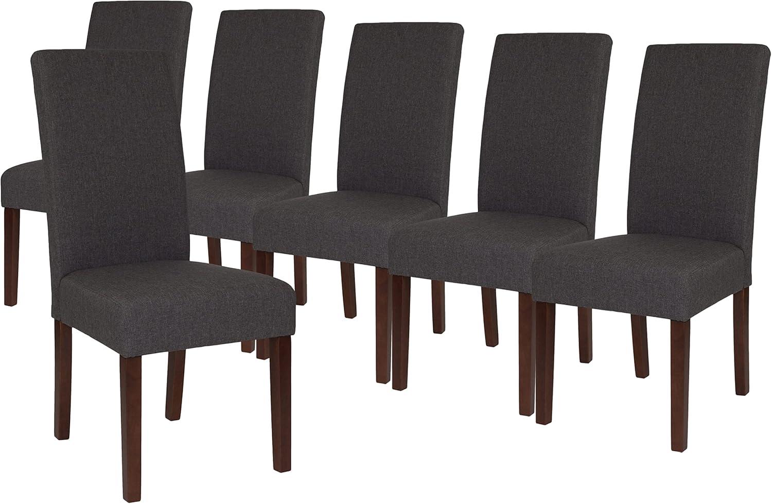 imageFlash Furniture Greenwich Series Black LeatherSoft Upholstered Panel Back MidCentury Parsons Dining ChairGray Fabric