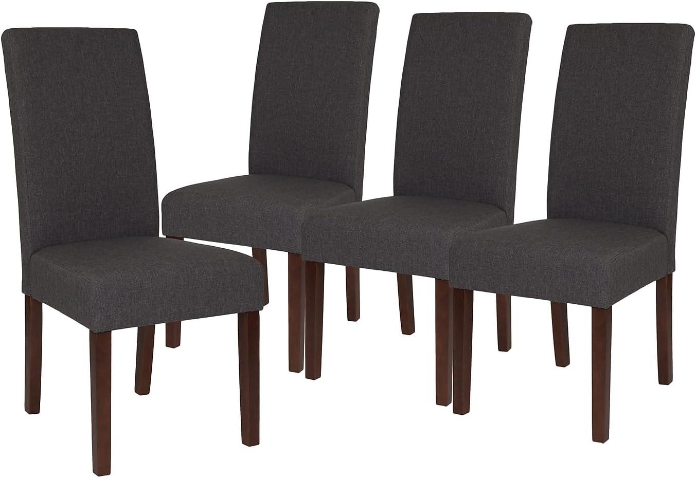 imageFlash Furniture Greenwich Series Black LeatherSoft Upholstered Panel Back MidCentury Parsons Dining ChairGray Fabric
