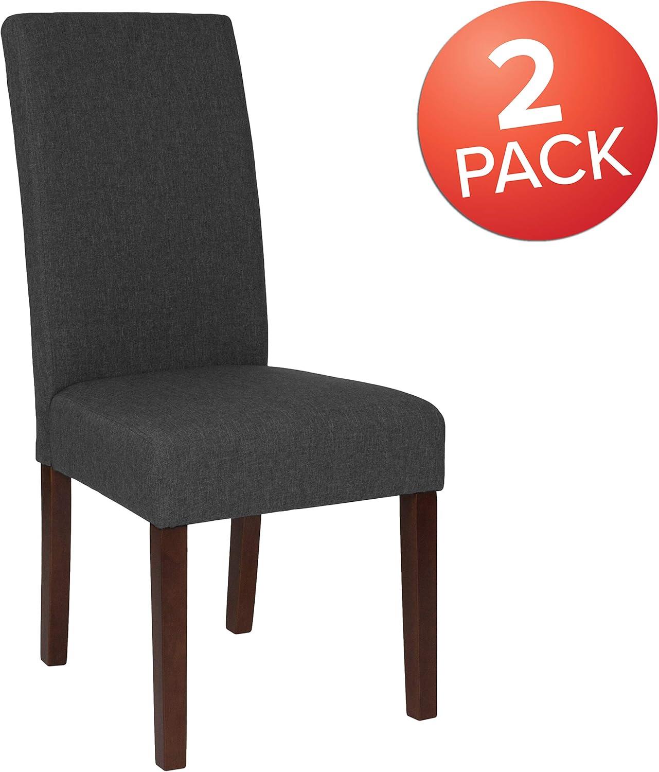imageFlash Furniture Greenwich Series Black LeatherSoft Upholstered Panel Back MidCentury Parsons Dining ChairGray Fabric