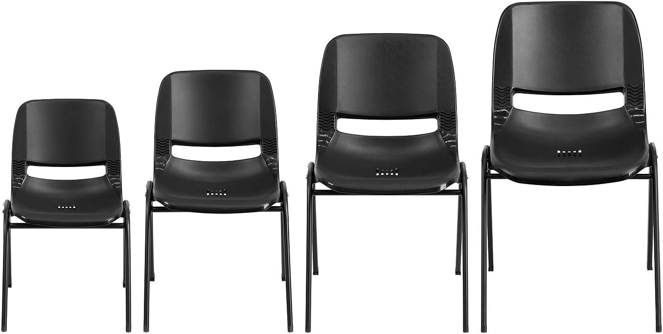 imageFlash Furniture HERCULES Series 661 lb Capacity Black Ergonomic Shell Stack Chair with Black Frame and 16 Seat HeightBlack PlasticBlack Frame