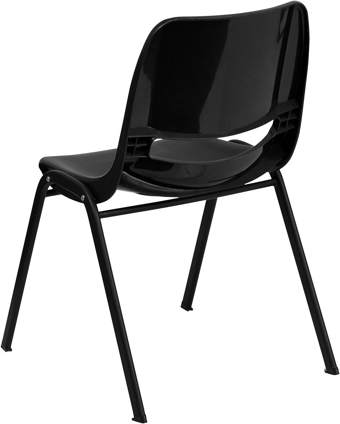 imageFlash Furniture HERCULES Series 661 lb Capacity Black Ergonomic Shell Stack Chair with Black Frame and 16 Seat HeightBlack PlasticBlack Frame