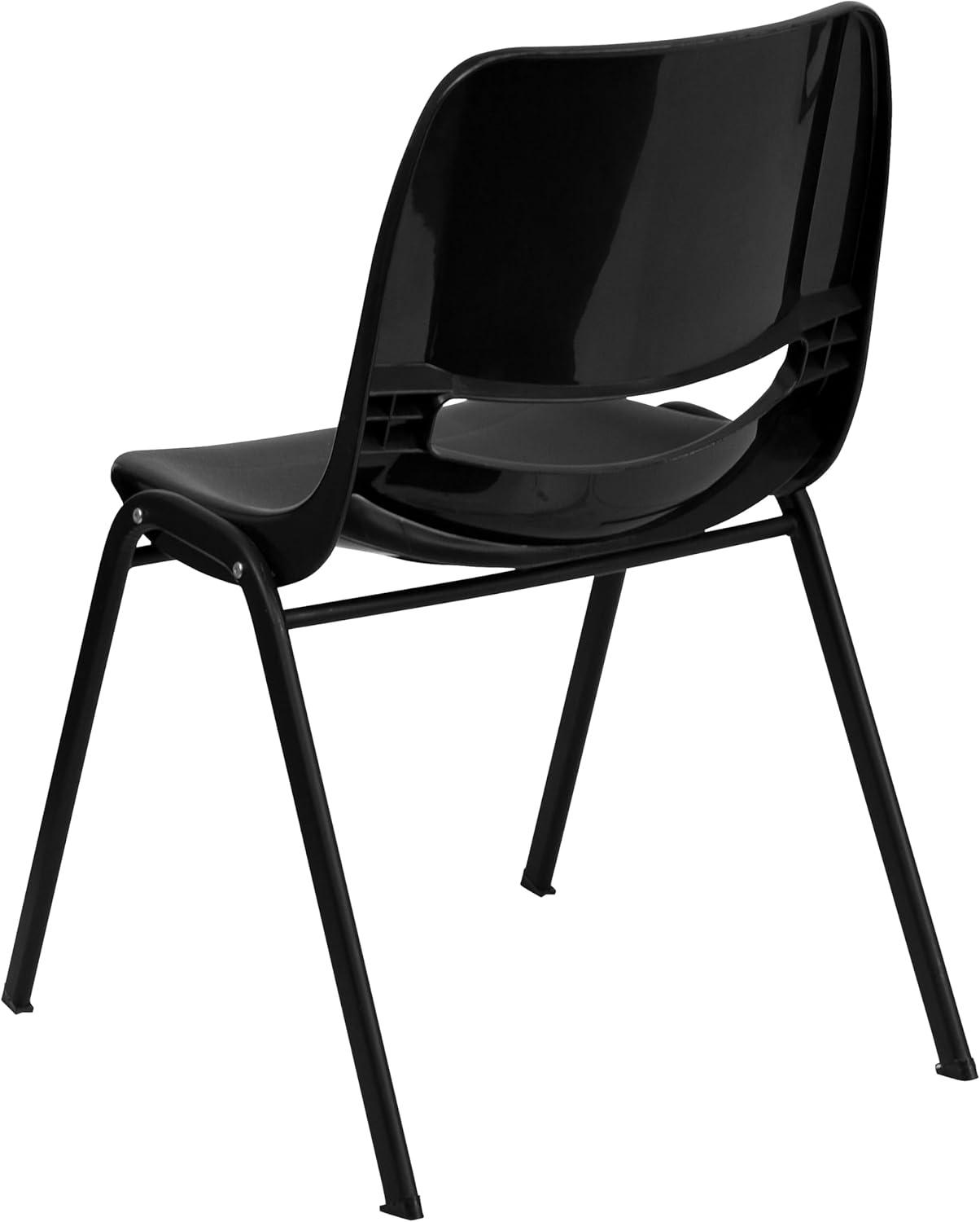 imageFlash Furniture HERCULES Series 661 lb Capacity Black Ergonomic Shell Stack Chair with Black Frame and 16 Seat HeightBlack PlasticBlack Frame