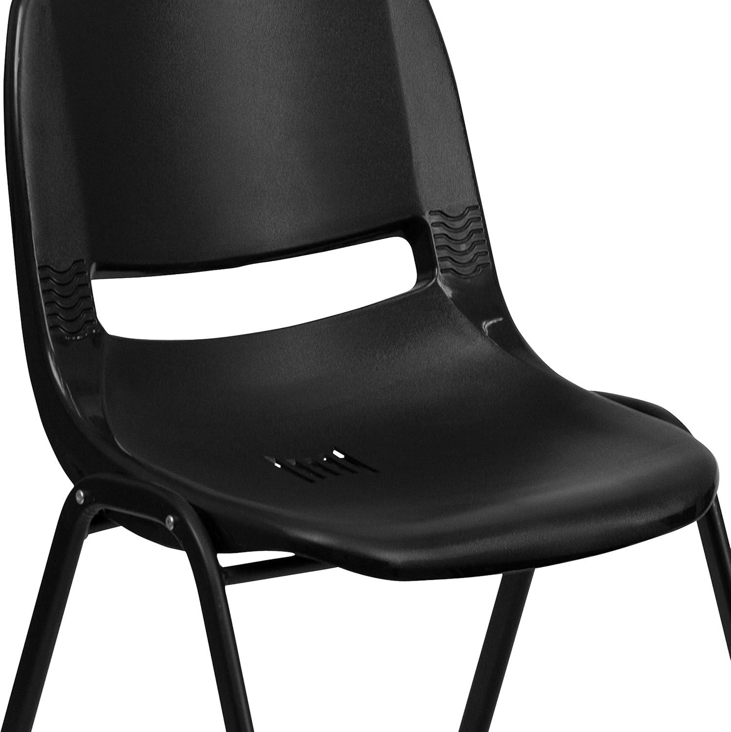 imageFlash Furniture HERCULES Series 661 lb Capacity Black Ergonomic Shell Stack Chair with Black Frame and 16 Seat HeightBlack PlasticBlack Frame