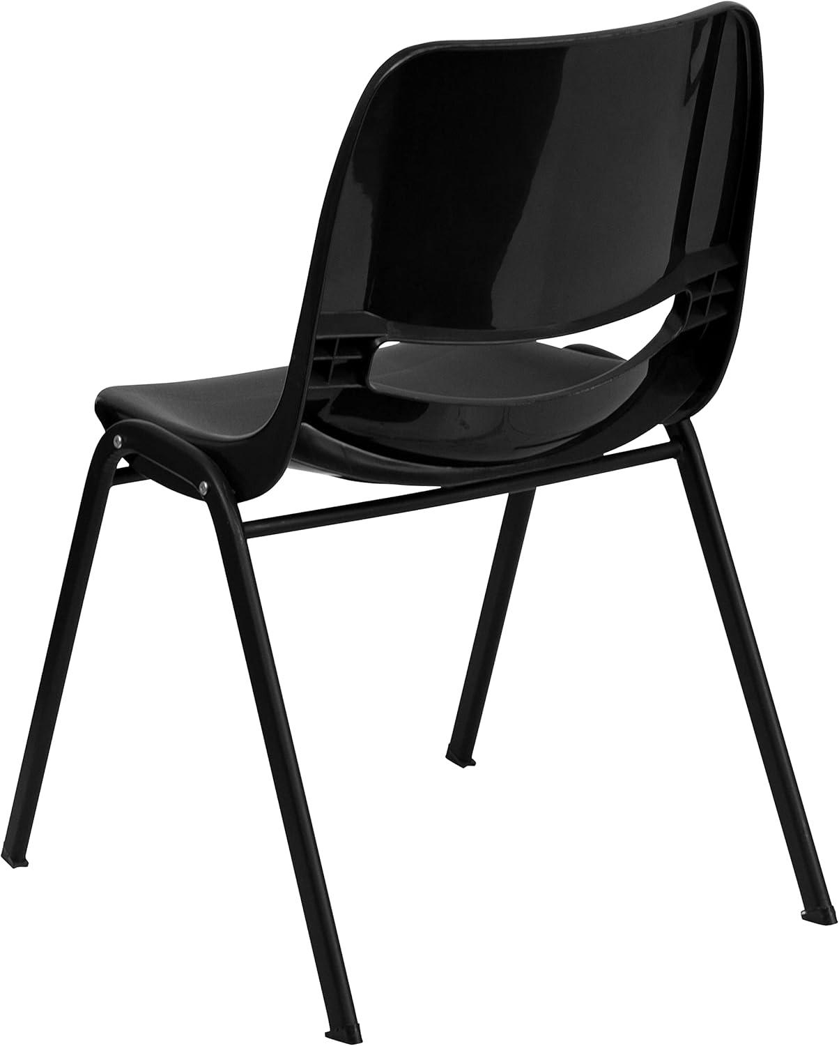 imageFlash Furniture HERCULES Series 661 lb Capacity Black Ergonomic Shell Stack Chair with Black Frame and 16 Seat HeightBlack PlasticBlack Frame