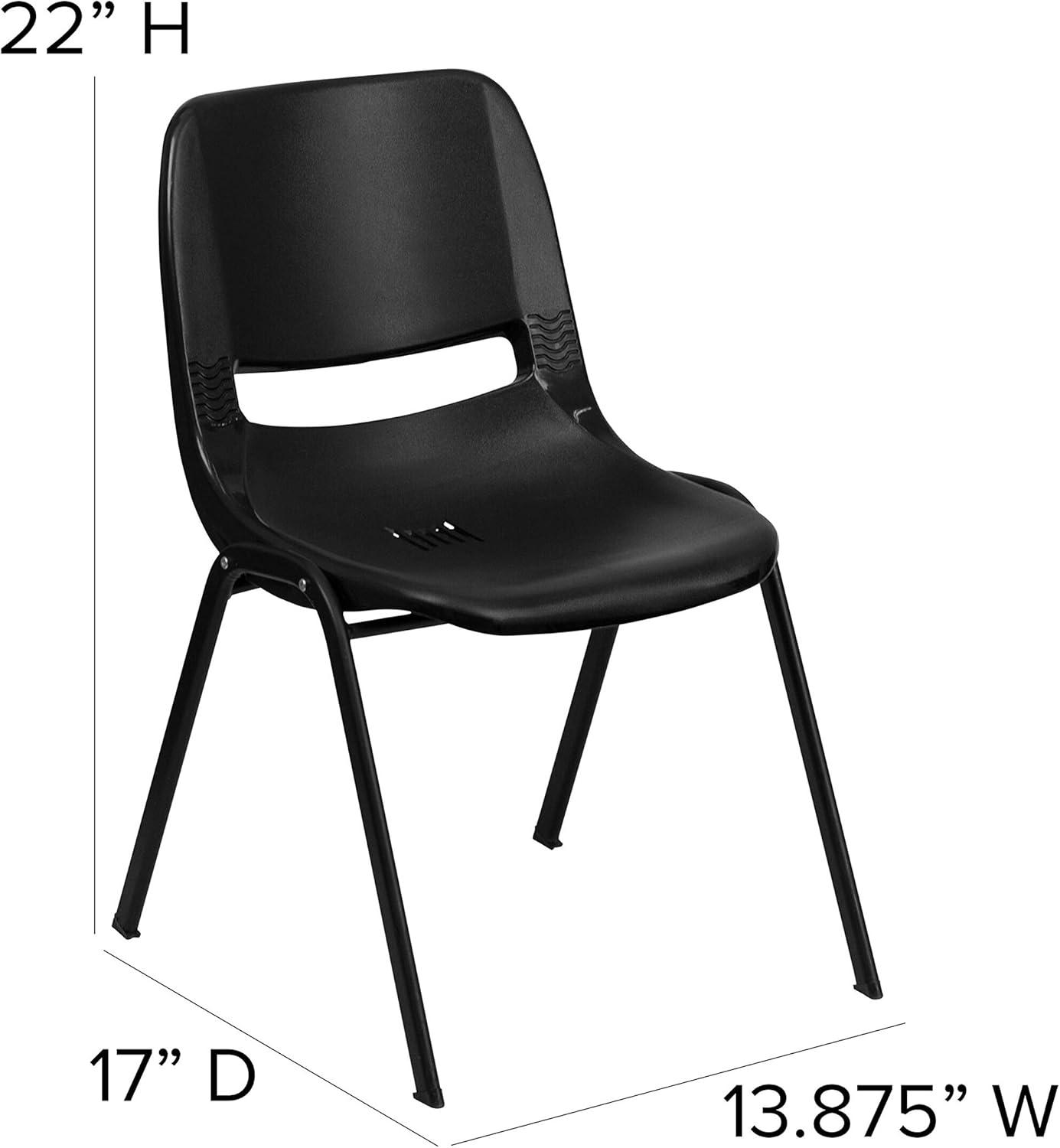 imageFlash Furniture HERCULES Series 661 lb Capacity Black Ergonomic Shell Stack Chair with Black Frame and 16 Seat HeightBlack PlasticBlack Frame