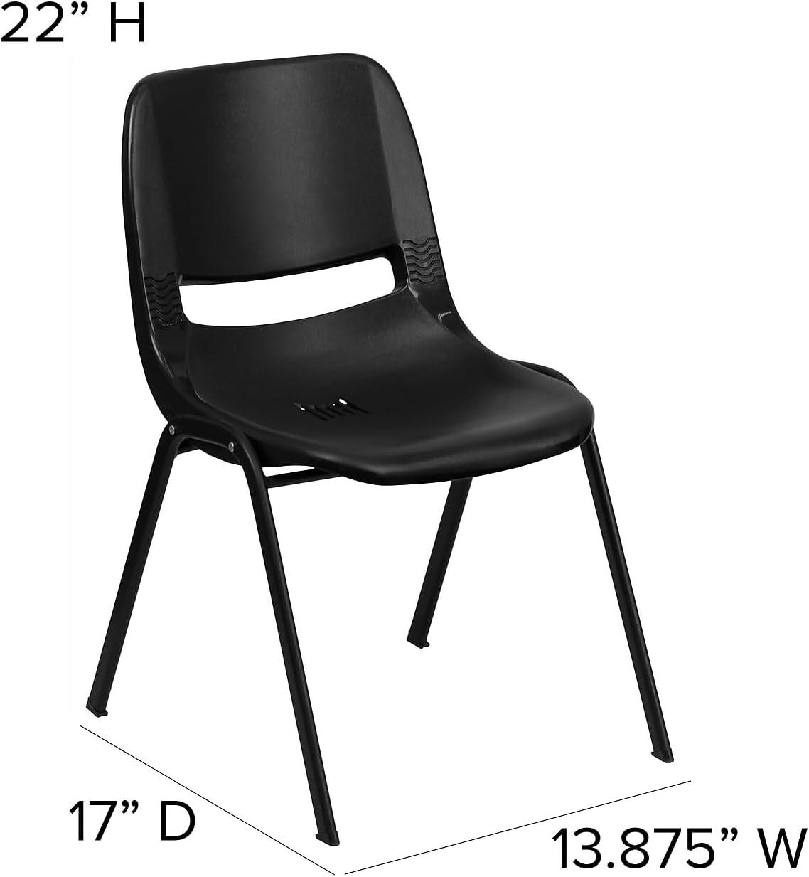 imageFlash Furniture HERCULES Series 661 lb Capacity Black Ergonomic Shell Stack Chair with Black Frame and 16 Seat HeightBlack PlasticBlack Frame