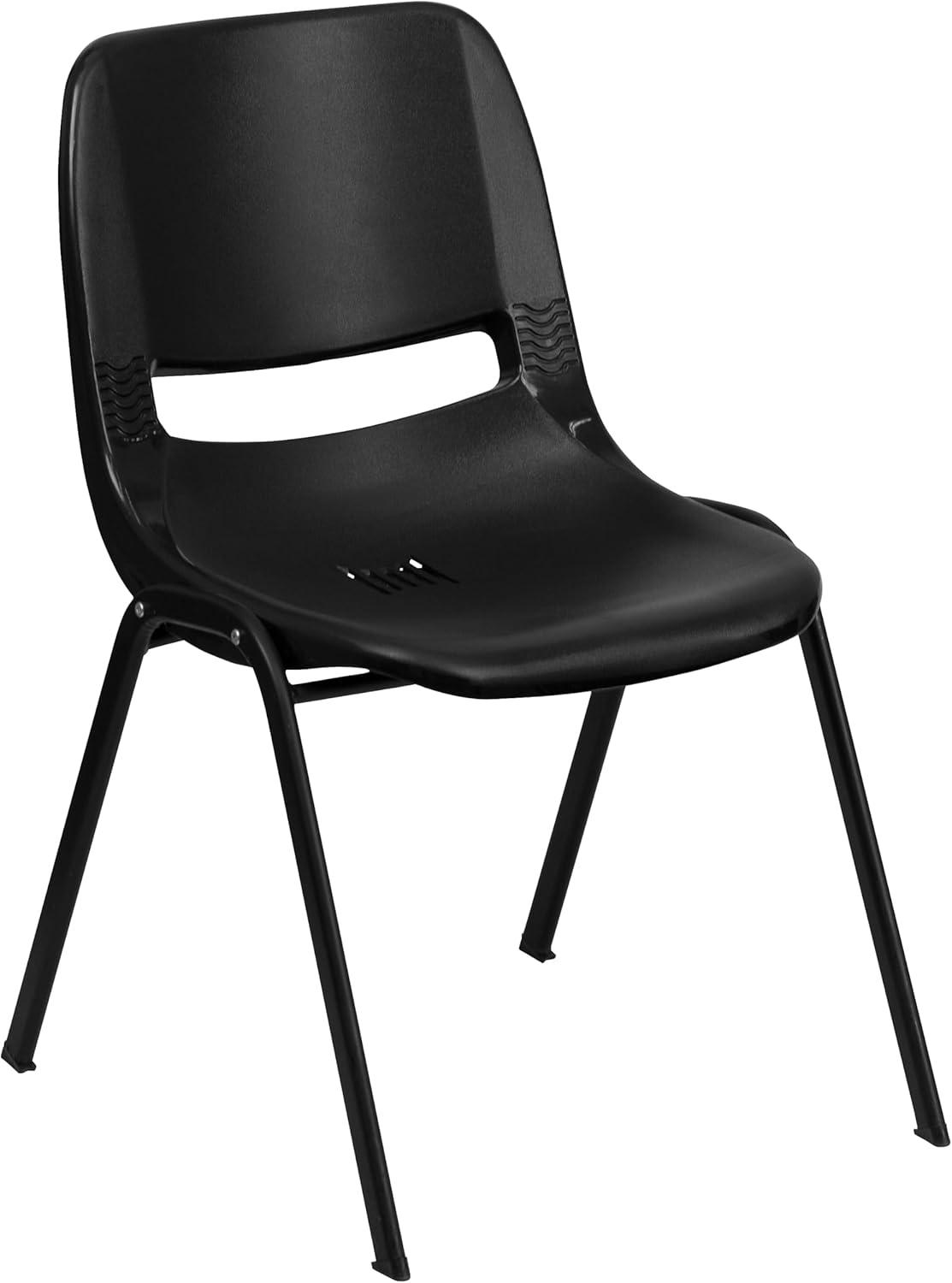 imageFlash Furniture HERCULES Series 661 lb Capacity Black Ergonomic Shell Stack Chair with Black Frame and 16 Seat HeightBlack PlasticBlack Frame