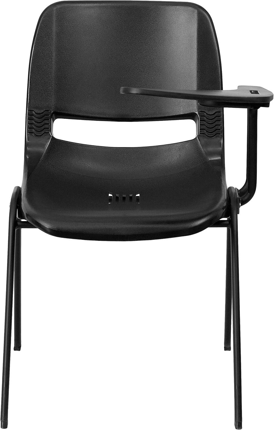 imageFlash Furniture HERCULES Series 661 lb Capacity Black Ergonomic Shell Stack Chair with Black Frame and 16 Seat HeightBlack PlasticBlack Frame