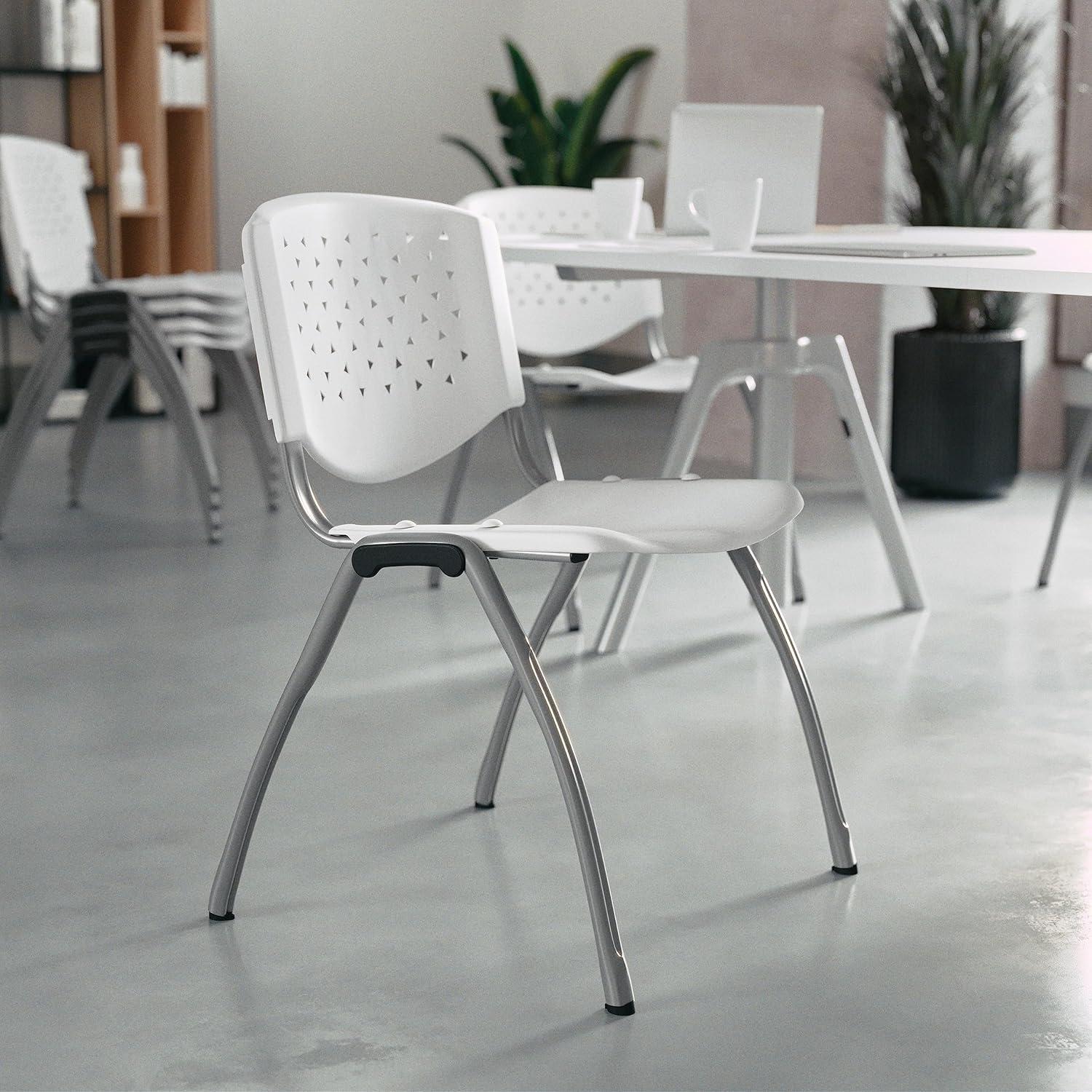 imageFlash Furniture HERCULES Series 880 lb Capacity Black Plastic Stack Chair with Titanium Gray Powder Coated FrameWhite