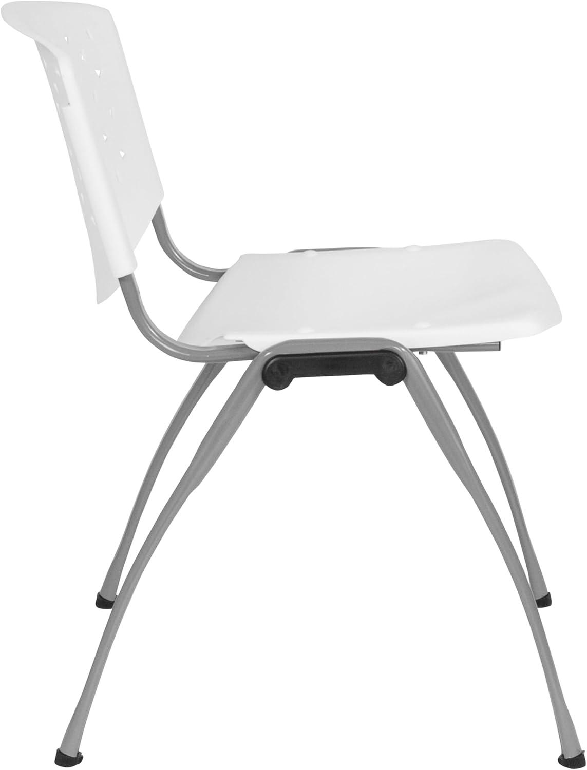 imageFlash Furniture HERCULES Series 880 lb Capacity Black Plastic Stack Chair with Titanium Gray Powder Coated FrameWhite