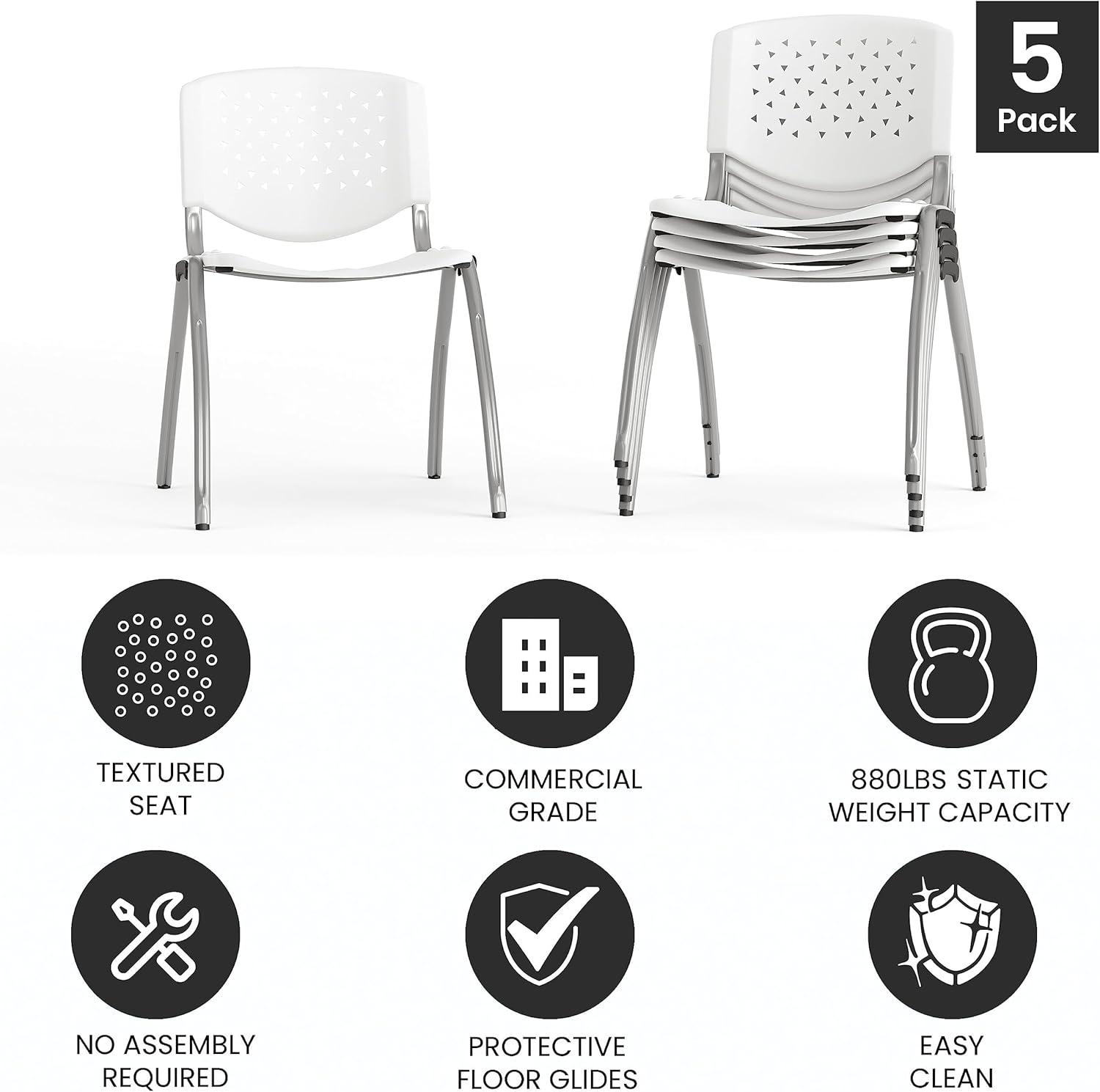 imageFlash Furniture HERCULES Series 880 lb Capacity Black Plastic Stack Chair with Titanium Gray Powder Coated FrameWhite