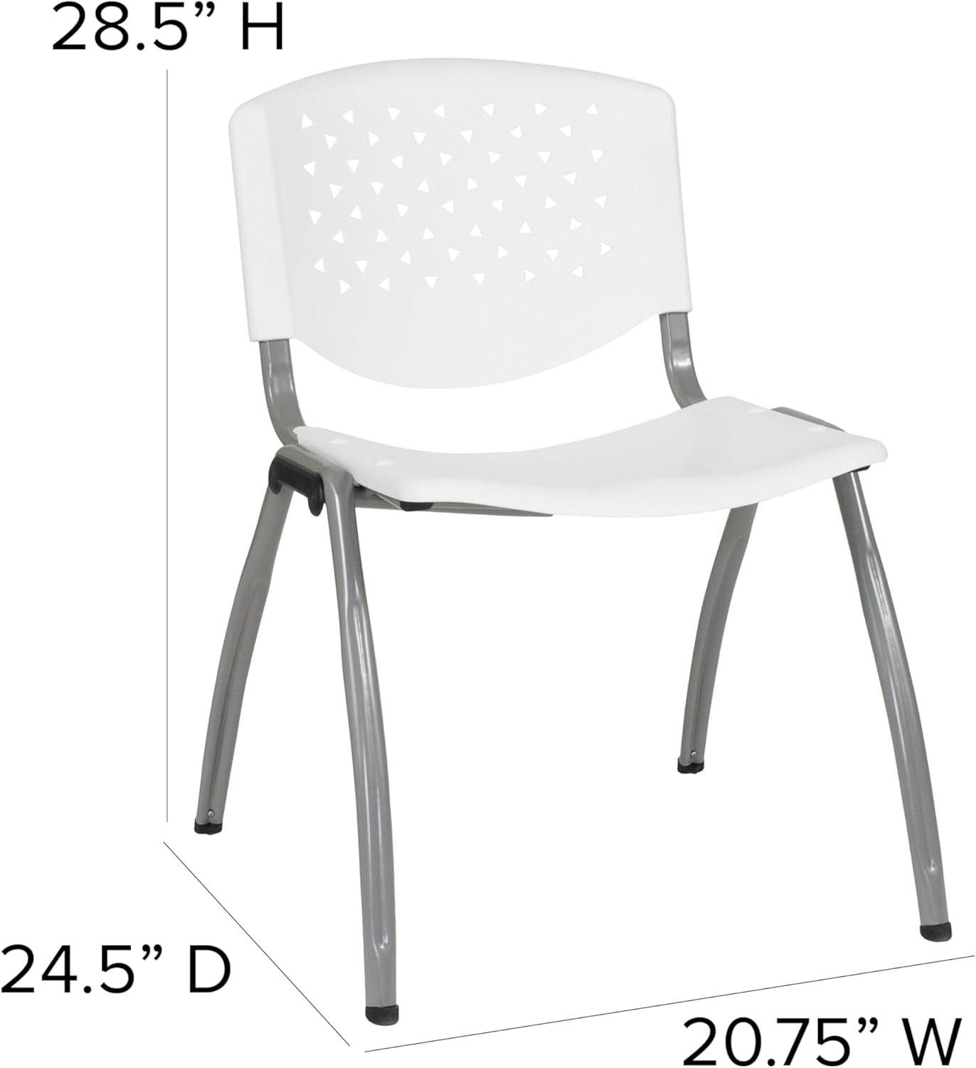 imageFlash Furniture HERCULES Series 880 lb Capacity Black Plastic Stack Chair with Titanium Gray Powder Coated FrameWhite